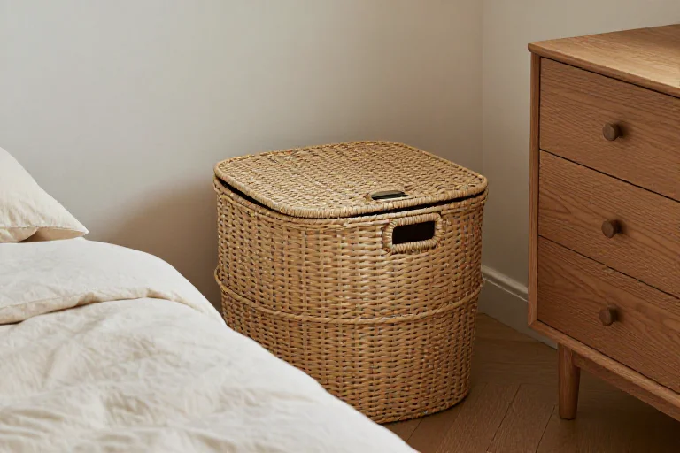 Woven lidded storage basket, illustrated