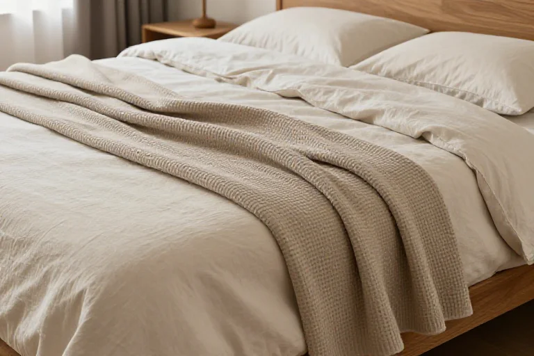 Neutral textured throw blanket, illustrated