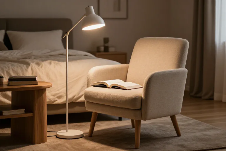 Adjustable reading floor lamp, illustrated