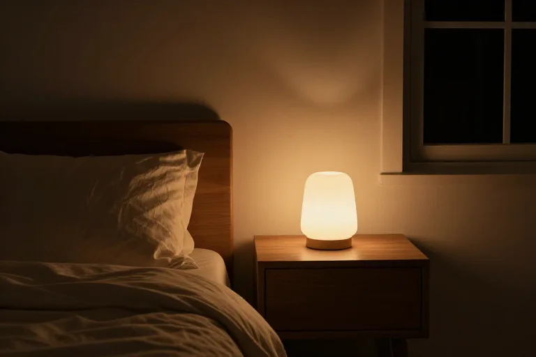 Dimmable warm bedside lamp, illustrated